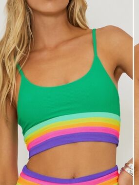 Beach Riot Green Rainbow Ribbed Bikini Top
